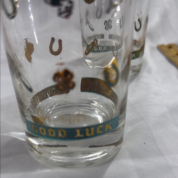 Good Luck Themed Glasses Set Vintage MCM - Picture 5 of 9